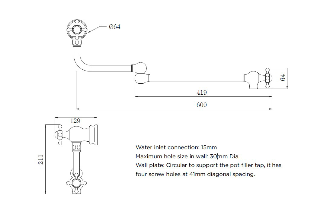 Perrin & Rowe Pot Filler Tap Sink Mixers Oakleys Bathroom Supplies